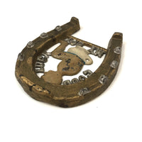 Good Luck My Boy! Antique Painted Cast Iron Horseshoe Trivet / Plaque