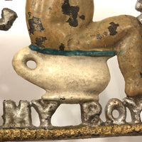 Good Luck My Boy! Antique Painted Cast Iron Horseshoe Trivet / Plaque