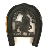 Good Luck My Boy! Antique Painted Cast Iron Horseshoe Trivet / Plaque