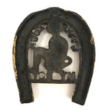 Good Luck My Boy! Antique Painted Cast Iron Horseshoe Trivet / Plaque