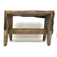 Beautiful Much Used Primitive Bench with Old Yellow and White Paint