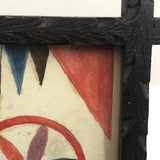 Antique Folk Art Watercolor Bookplate in Hand-Carved Period Frame