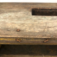 Beautiful Much Used Primitive Bench with Old Yellow and White Paint
