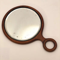 Antique Wooden Handled Bevelled Glass Hand Mirror
