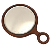 Antique Wooden Handled Bevelled Glass Hand Mirror