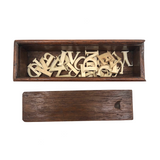 Complete Antique Carved Bone Alphabet in Slide Top Box