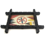 Antique Folk Art Watercolor Bookplate in Hand-Carved Period Frame