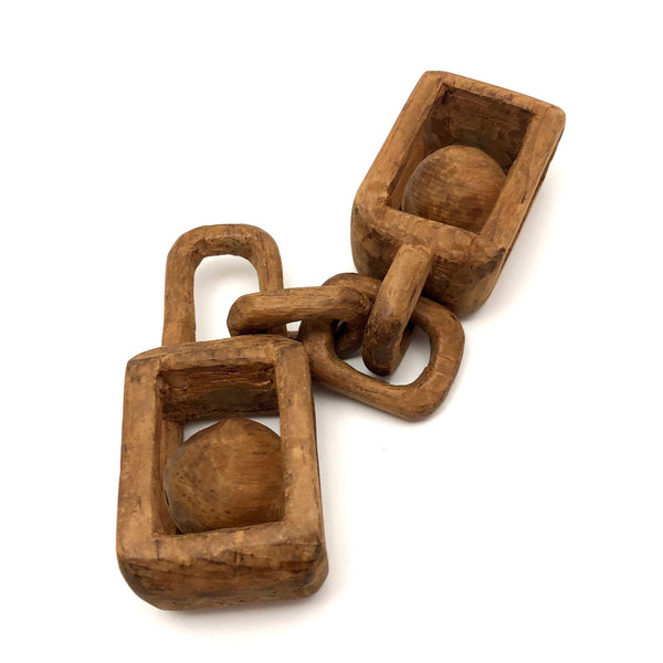 Two Linked Balls in Cage Carved Pine Whimsy