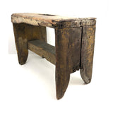 Beautiful Much Used Primitive Bench with Old Yellow and White Paint