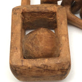 Two Linked Balls in Cage Carved Pine Whimsy