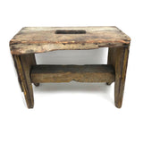 Beautiful Much Used Primitive Bench with Old Yellow and White Paint