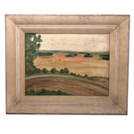 Lone Sailboat on Peachy Water, Oil on Canvas Panel Painting Signed Don Helms