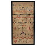 1772 Alphabet Sampler on Linen with Hearts and Crowns