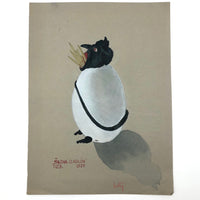 Strange 1929 Devilish Bird in Egg Watercolor