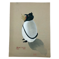 Strange 1929 Devilish Bird in Egg Watercolor