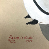 Strange 1929 Devilish Bird in Egg Watercolor