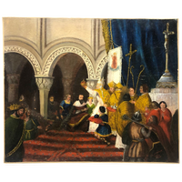 Exquisite 1854 Oil on (Relined) Canvas History Painting of King's Coronation, A. Moreaux