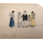 Antique "Suggestions for Costumes" Graphite and Watercolor Drawing #2