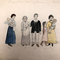 Antique "Suggestions for Costumes" Graphite and Watercolor Drawing #2