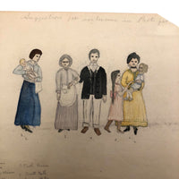 Antique "Suggestions for Costumes" Graphite and Watercolor Drawing #2