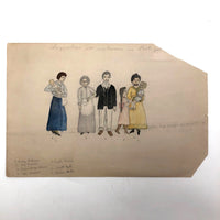 Antique "Suggestions for Costumes" Graphite and Watercolor Drawing #2