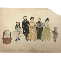 Antique "Suggestions for Costumes" Graphite and Watercolor Drawing #1