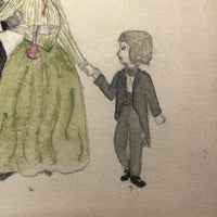 Antique "Suggestions for Costumes" Graphite and Watercolor Drawing #1