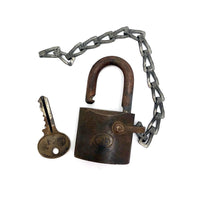 WB Old Heavy Brass Padlock on Chain, with Key