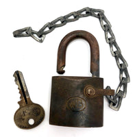 WB Old Heavy Brass Padlock on Chain, with Key