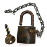 WB Old Heavy Brass Padlock on Chain, with Key