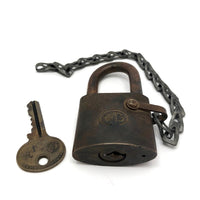 WB Old Heavy Brass Padlock on Chain, with Key