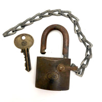 WB Old Heavy Brass Padlock on Chain, with Key