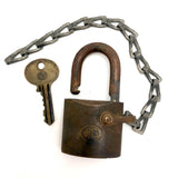 WB Old Heavy Brass Padlock on Chain, with Key