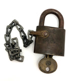 WB Old Heavy Brass Padlock on Chain, with Key