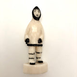 Native Alaskan Eskimo Carved Walrus Ivory Figure in Parka