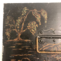 Asian-themed Tole Painted Antique Tin Spice Box with Six Canisters