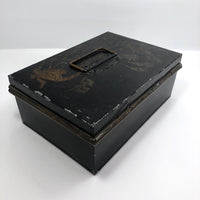 Asian-themed Tole Painted Antique Tin Spice Box with Six Canisters