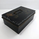 Asian-themed Tole Painted Antique Tin Spice Box with Six Canisters