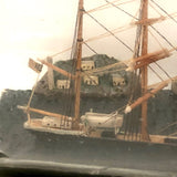 1920s Folk Art Ship in a Bottle Whimsy with Village, Signed B. Nielson