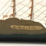 1920s Folk Art Ship in a Bottle Whimsy with Village, Signed B. Nielson