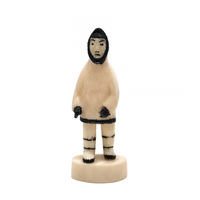 Native Alaskan Eskimo Carved Walrus Ivory Figure in Parka