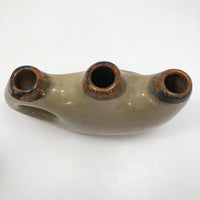 Tonala Mexican Folk Art Pottery Triple Vase or Candleholder with Smiling Face