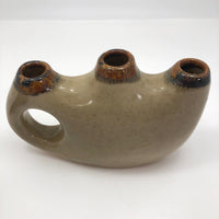 Tonala Mexican Folk Art Pottery Triple Vase or Candleholder with Smiling Face