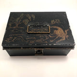 Asian-themed Tole Painted Antique Tin Spice Box with Six Canisters