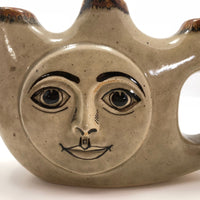 Tonala Mexican Folk Art Pottery Triple Vase or Candleholder with Smiling Face