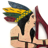 Folk Art American Indian Chief Wooden Cutout