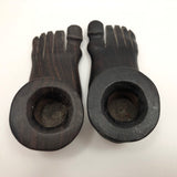 Hand-carved Pair of Wooden Foot-Shaped Candle Holders