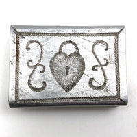 Trench Art Matchbox Cover with Heart-Shaped Lock, Corn, Wheat, Sun, Moon, etc!