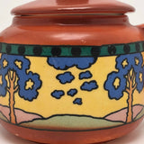 Cheerful Orange Art Deco Czech Teapot with Landscape Decoration