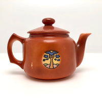 Cheerful Orange Art Deco Czech Teapot with Landscape Decoration
